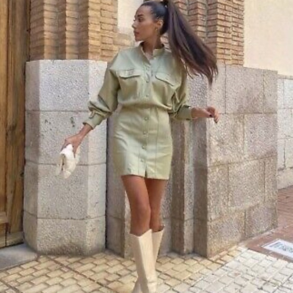 ZARA OLIVE FAUX LEATHER DRESS